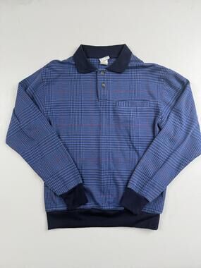 Casual Joe Sweater Mens Small Blue Check Collared Knit Pullover Pocket
